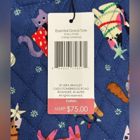 Vera Bradley Catnip Christmas Tote + Cosmetic Bag Set • NWT • Holiday Cats Print - Picture 5 of 6